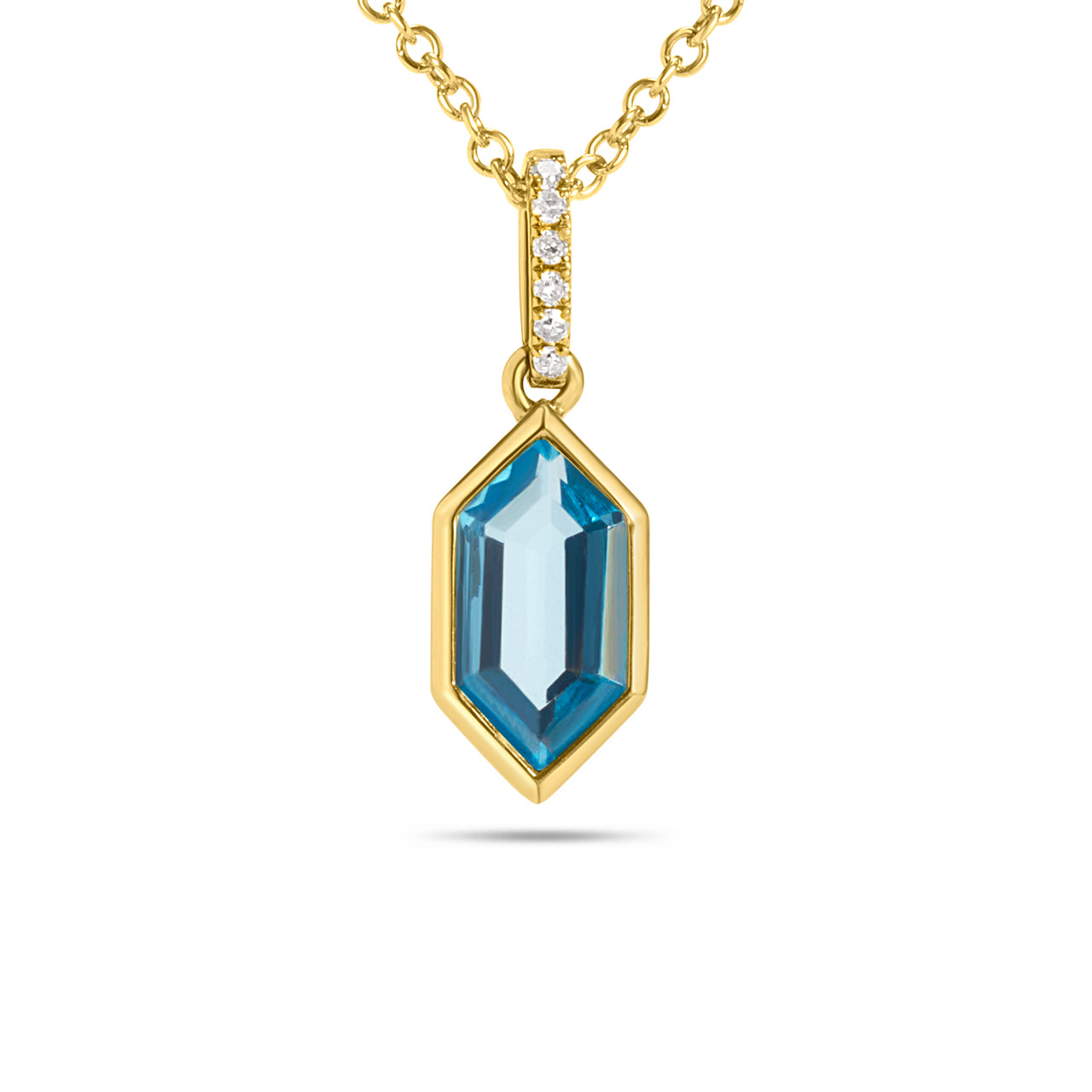 Blue Topaz & Diamond Hexagon Bezel Necklace