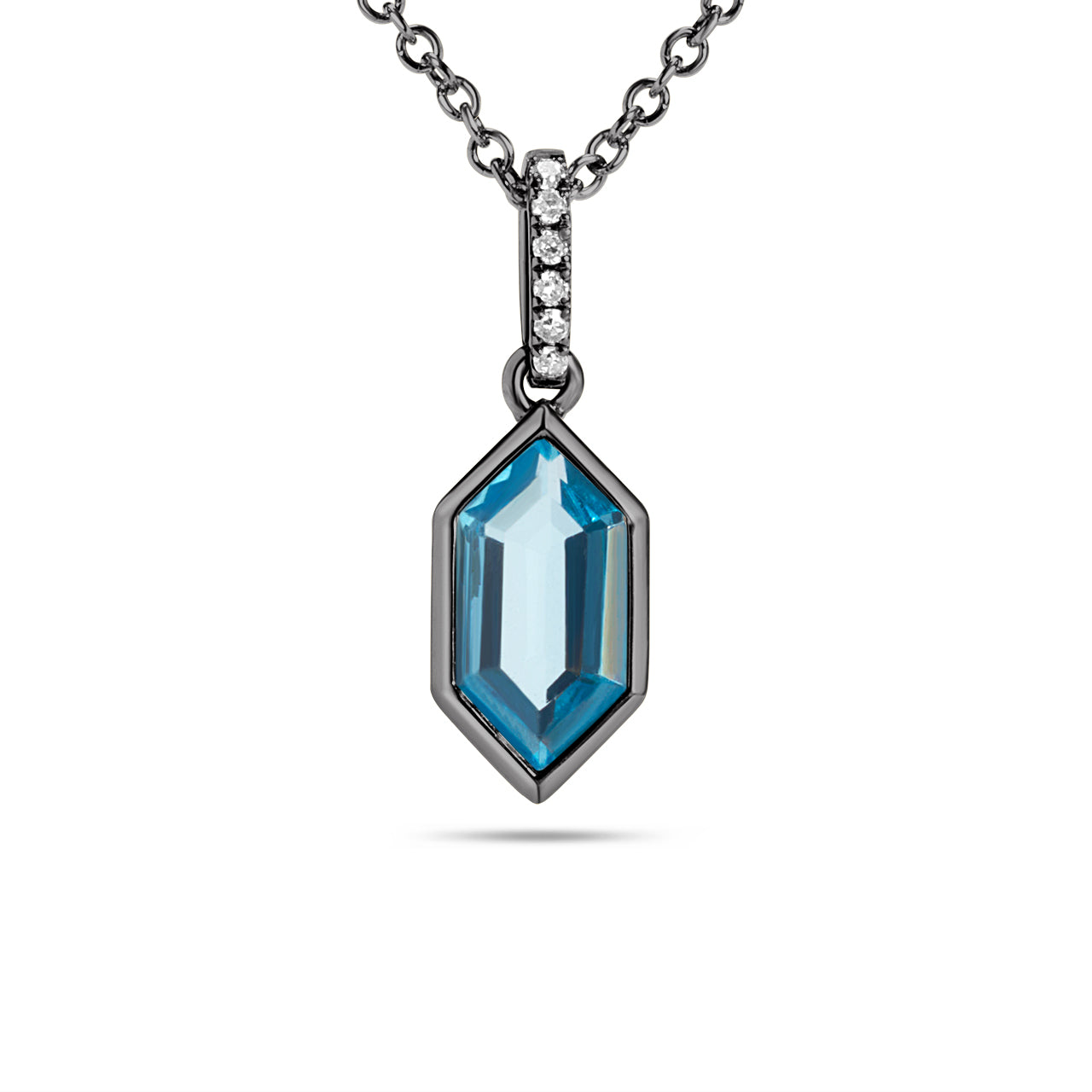 Blue Topaz & Diamond Hexagon Bezel Necklace