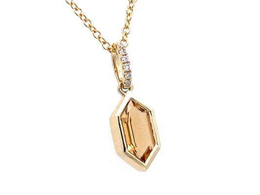CITRINE BEZEL HEXAGON & DIAMOND PENDANT