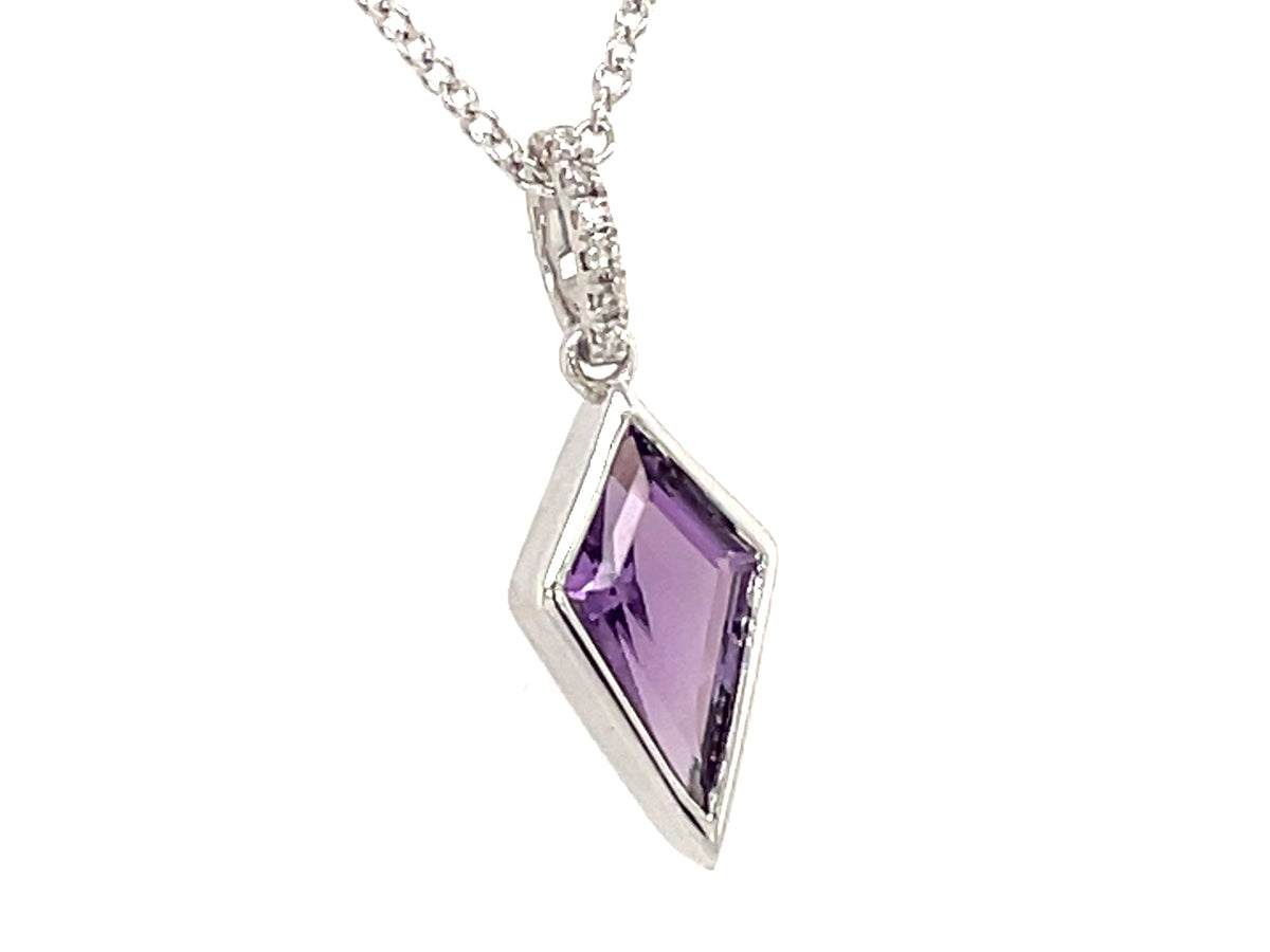 AMETHYST BEZEL TRAPEZOID & DIAMOND PENDANT
