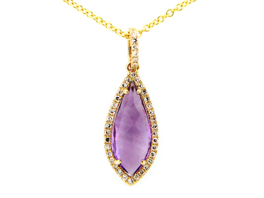 AMETHYST & DIAMOND PENDANT. 14KY (H)