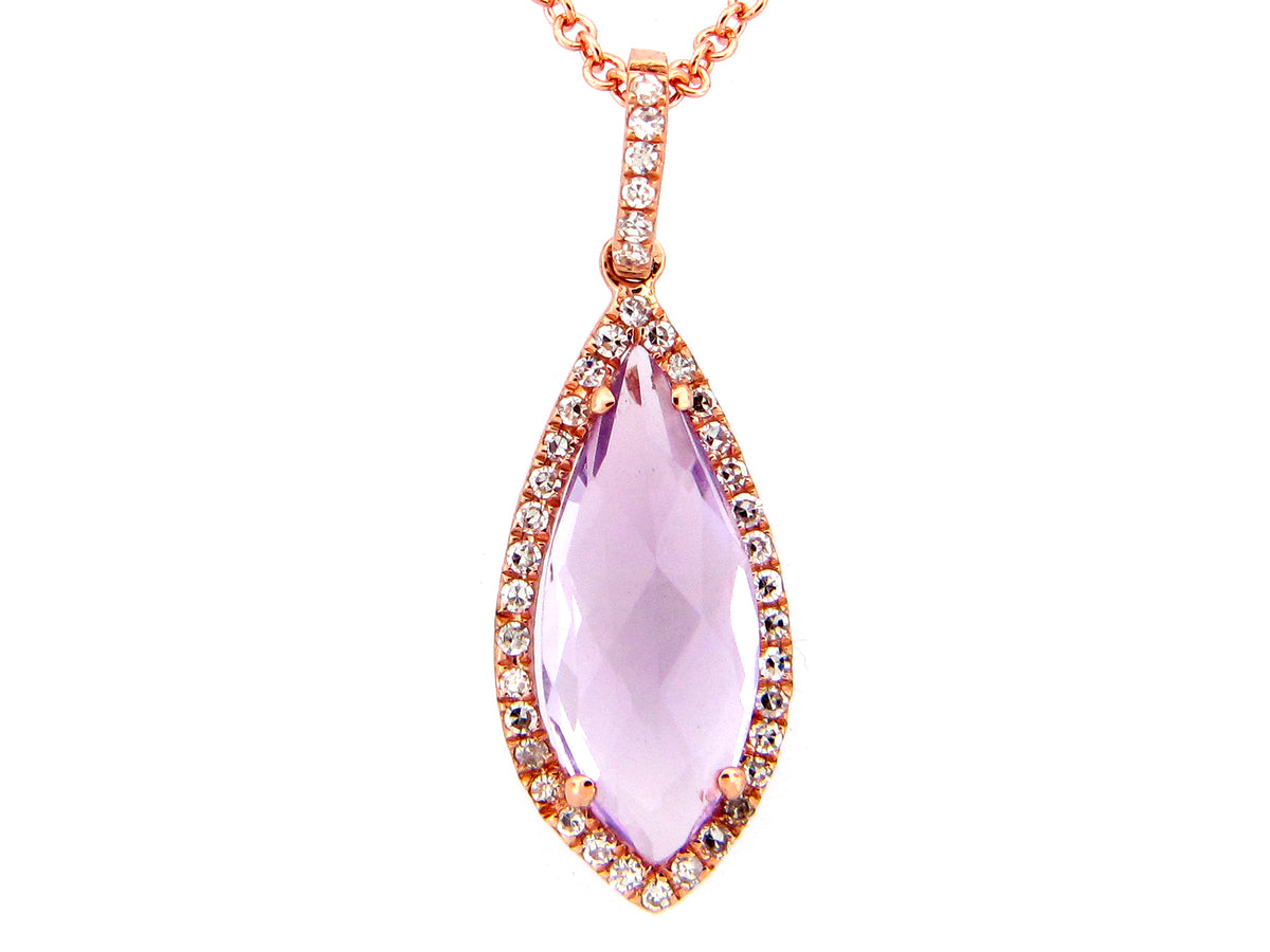 PINK AMETHYST & DIAMOND PENDANT, 14KR (H)