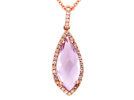 PINK AMETHYST & DIAMOND PENDANT, 14KR (H)
