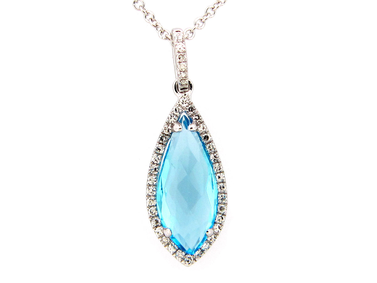 SWISS BLUE TOPAZ & DIAMOND PENDANT, 14KW (R)