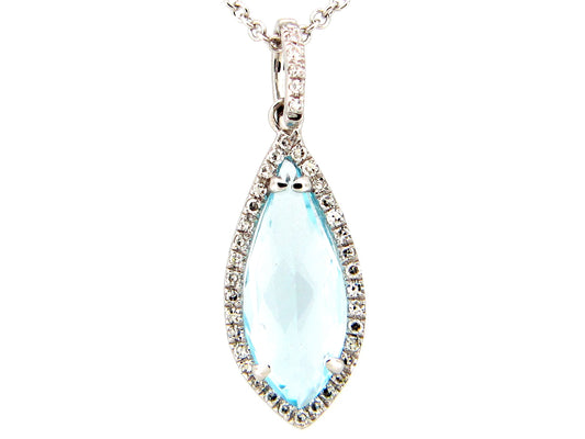 BLUE TOPAZ & DIAMOND PENDANT, 14KW (R)