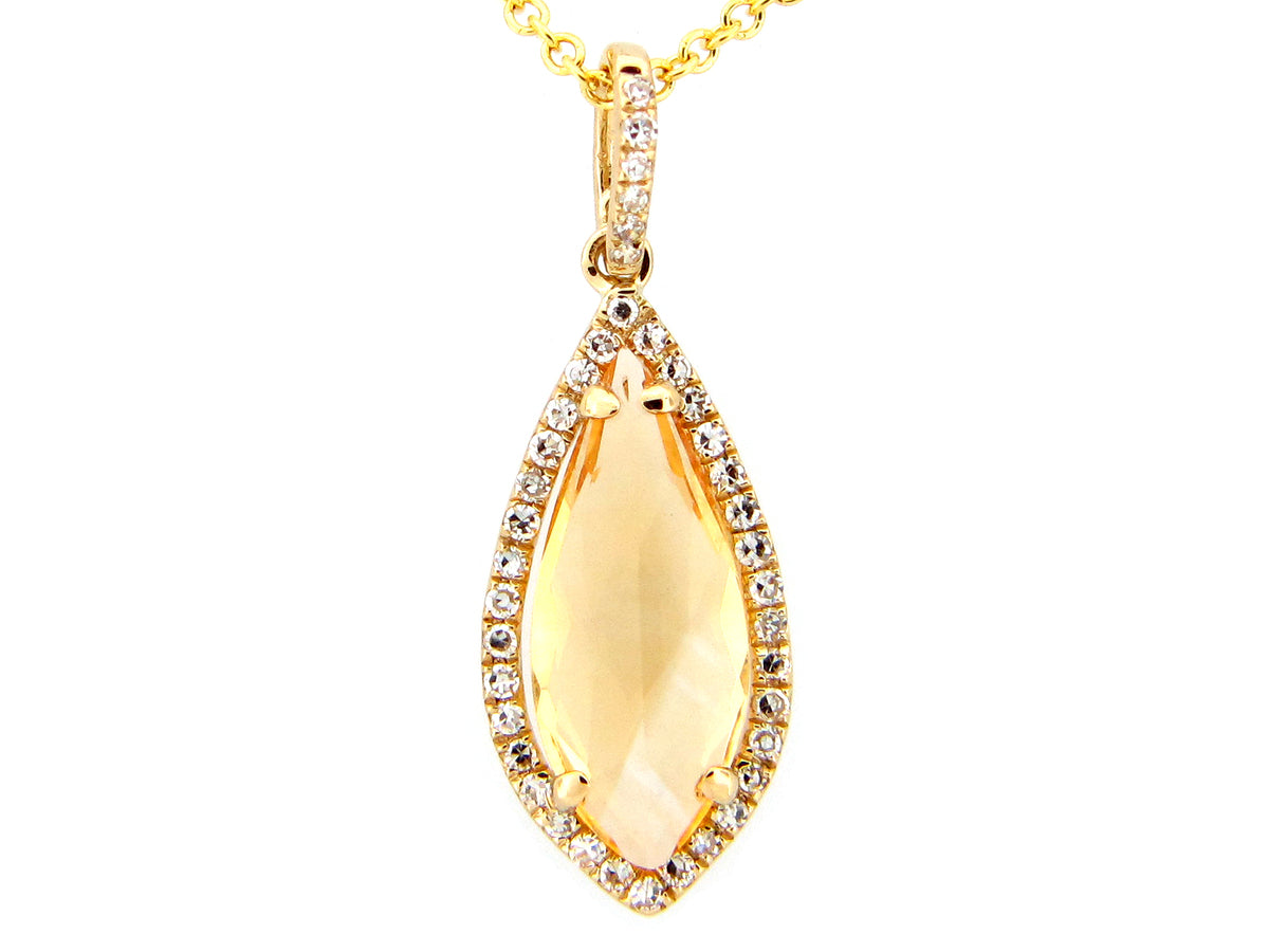 CITRINE & DIAMOND PENDANT, 14KY (H)