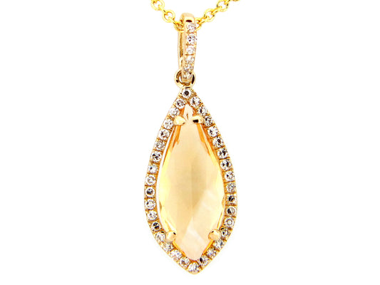 CITRINE & DIAMOND PENDANT, 14KY (H)