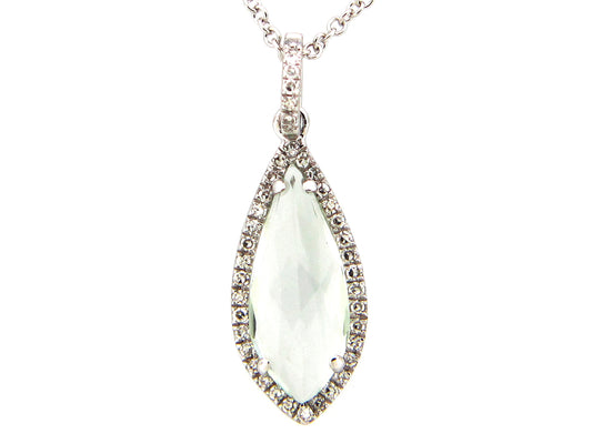GREEN AMETHYST & DIAMOND PENDANT, 14KW (H)
