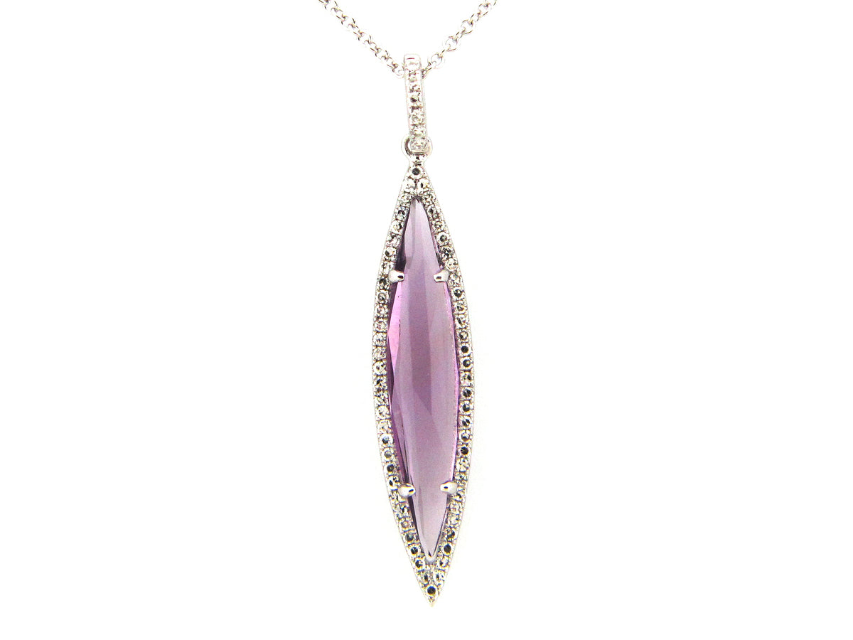 AMETHYST & DIAMOND PENDANT, 14KW (H)