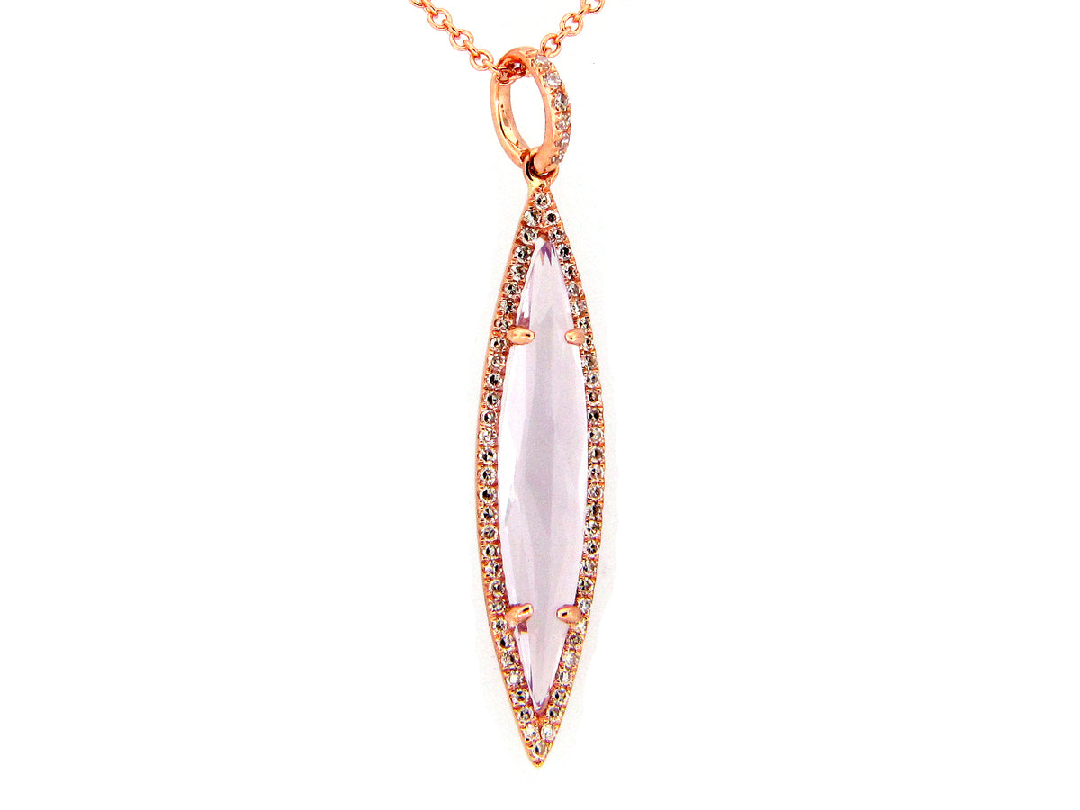 PINK AMETHYST & DIAMOND PENDANT, 14KR (H)