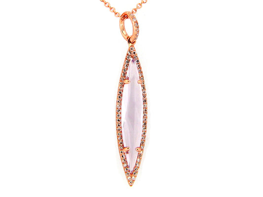 PINK AMETHYST & DIAMOND PENDANT, 14KR (H)