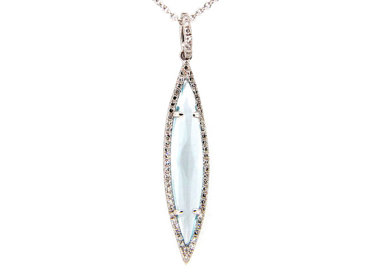 BLUE TOPAZ & DIAMOND PENDANT, 14KW (R)