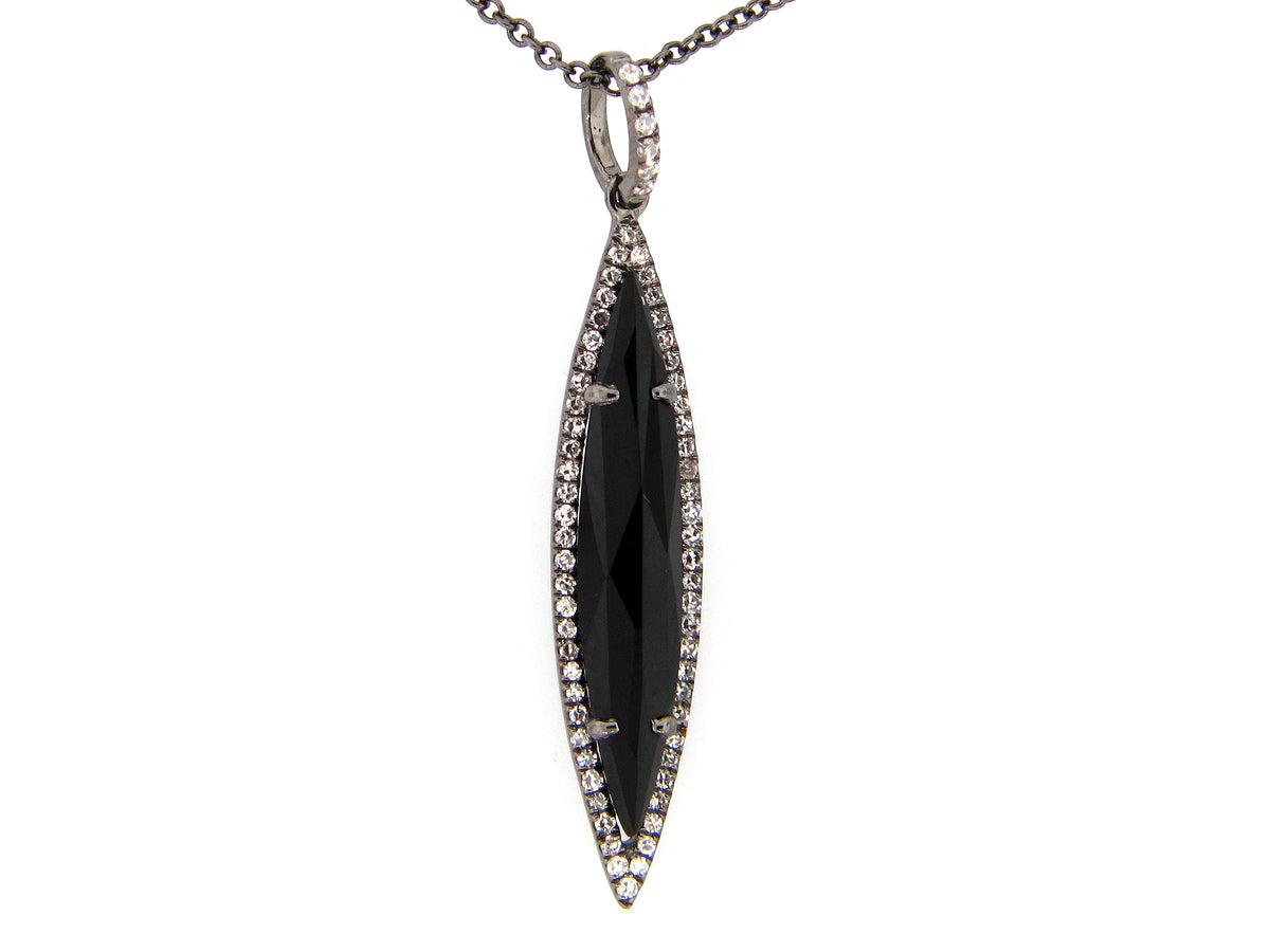 Black Onyx Diamond Pendant, 14k Black Finish (D)