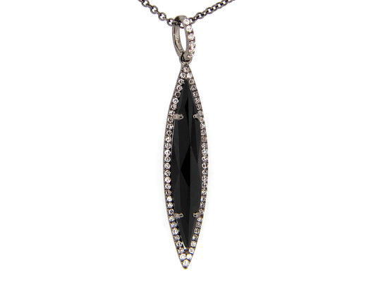 Black Onyx Diamond Pendant, 14k Black Finish (D)