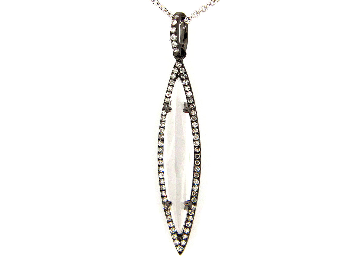 WHITE TOPAZ & DIAMOND PENDANT, 14K BLACK FINISH / WHITE CHAIN (H)