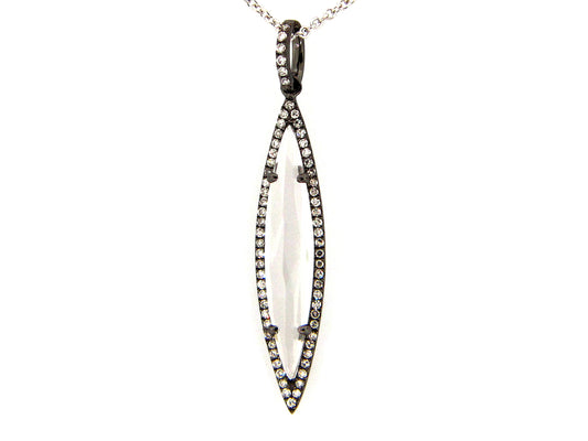 WHITE TOPAZ & DIAMOND PENDANT, 14K BLACK FINISH / WHITE CHAIN (H)