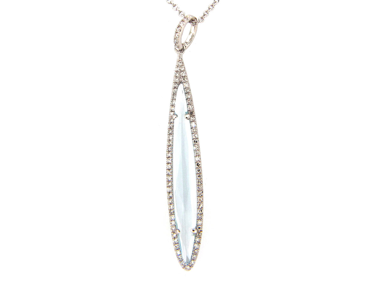 BLUE TOPAZ & DIAMOND PENDANT , 14KW (R)