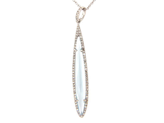 BLUE TOPAZ & DIAMOND PENDANT , 14KW (R)