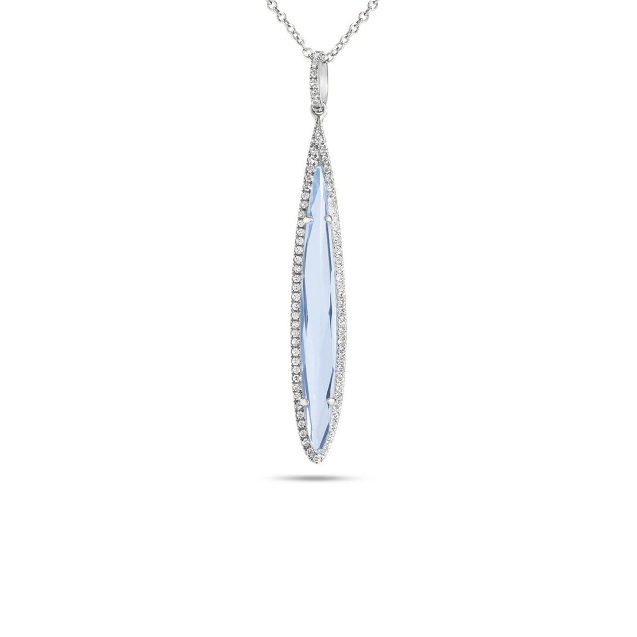 Blue Topaz & Diamond Long Pear Necklace