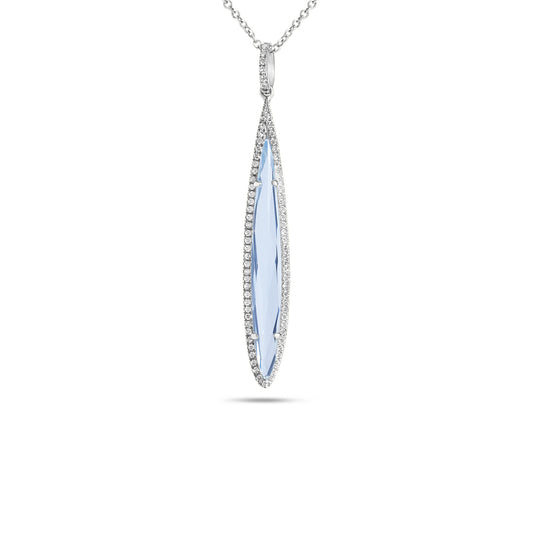 Blue Topaz & Diamond Long Pear Necklace
