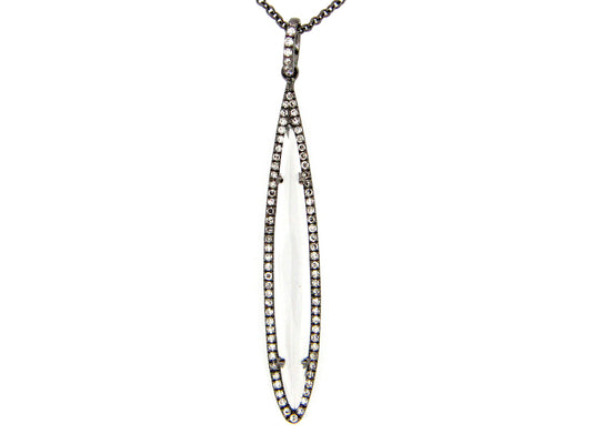 WHITE TOPAZ & DIAMOND PENDANT,14K BLACK FINISH (H)