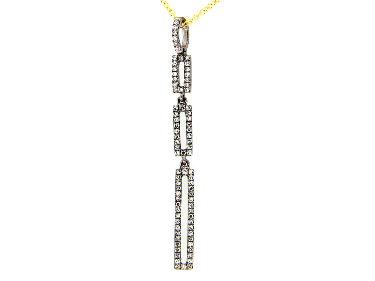 DIAMOND 3 RECTANGLE PENDANT, 14K BLACK FINISH/ YELLOW CHAIN (N)