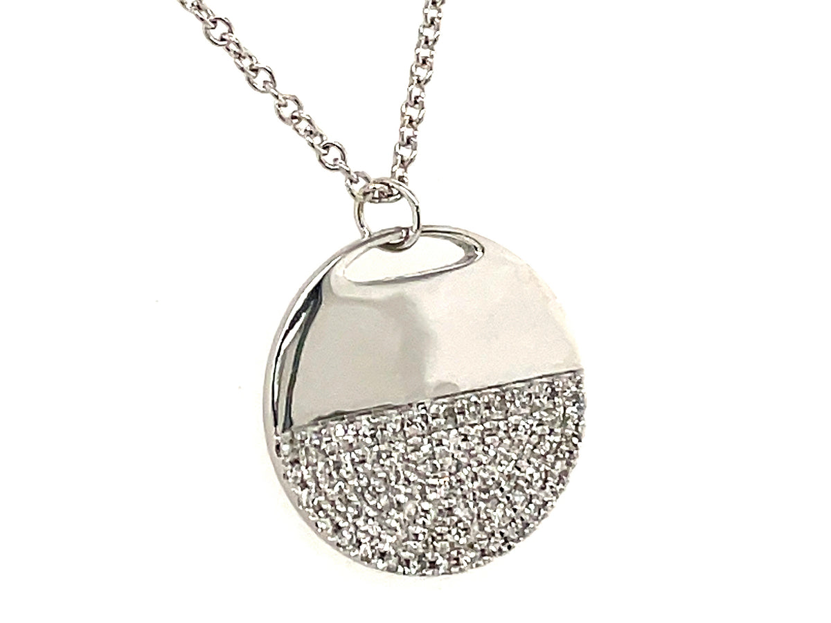 HALF DIAMOND DISC PENDANT NECKLACE