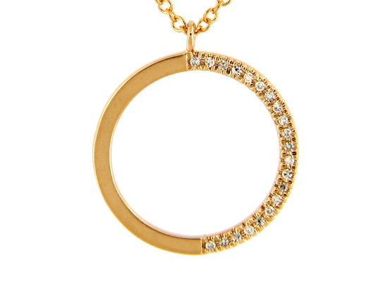 DIAMOND CIRCLE HALF PENDANT NECKLACE,18"/17"/16", SATIN FINISH, 14KY (N)