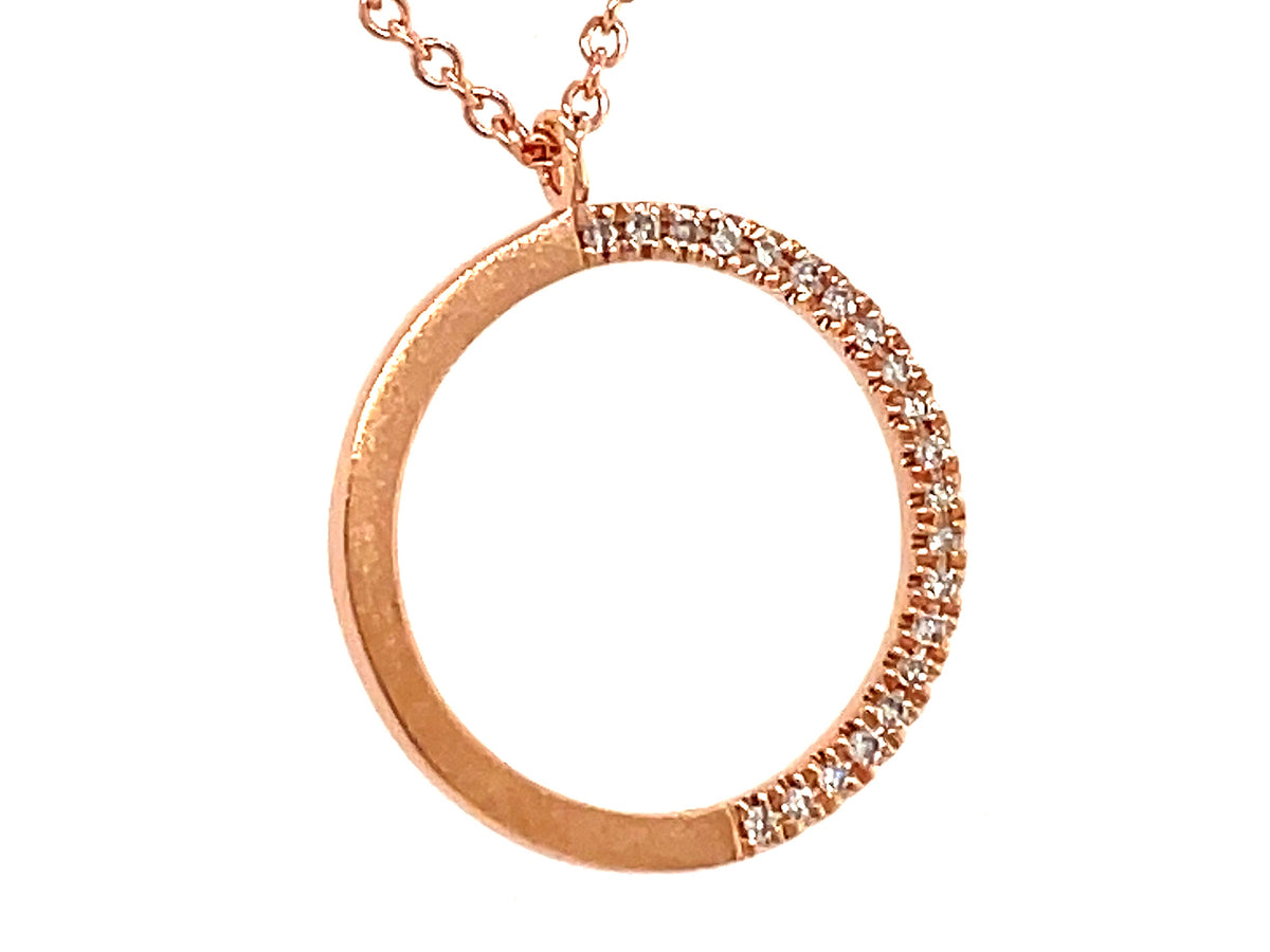 DIAMOND CIRCLE HALF PENDANT NECKLACE,18"/17"/16", SATIN FINISH,  14KR (N)