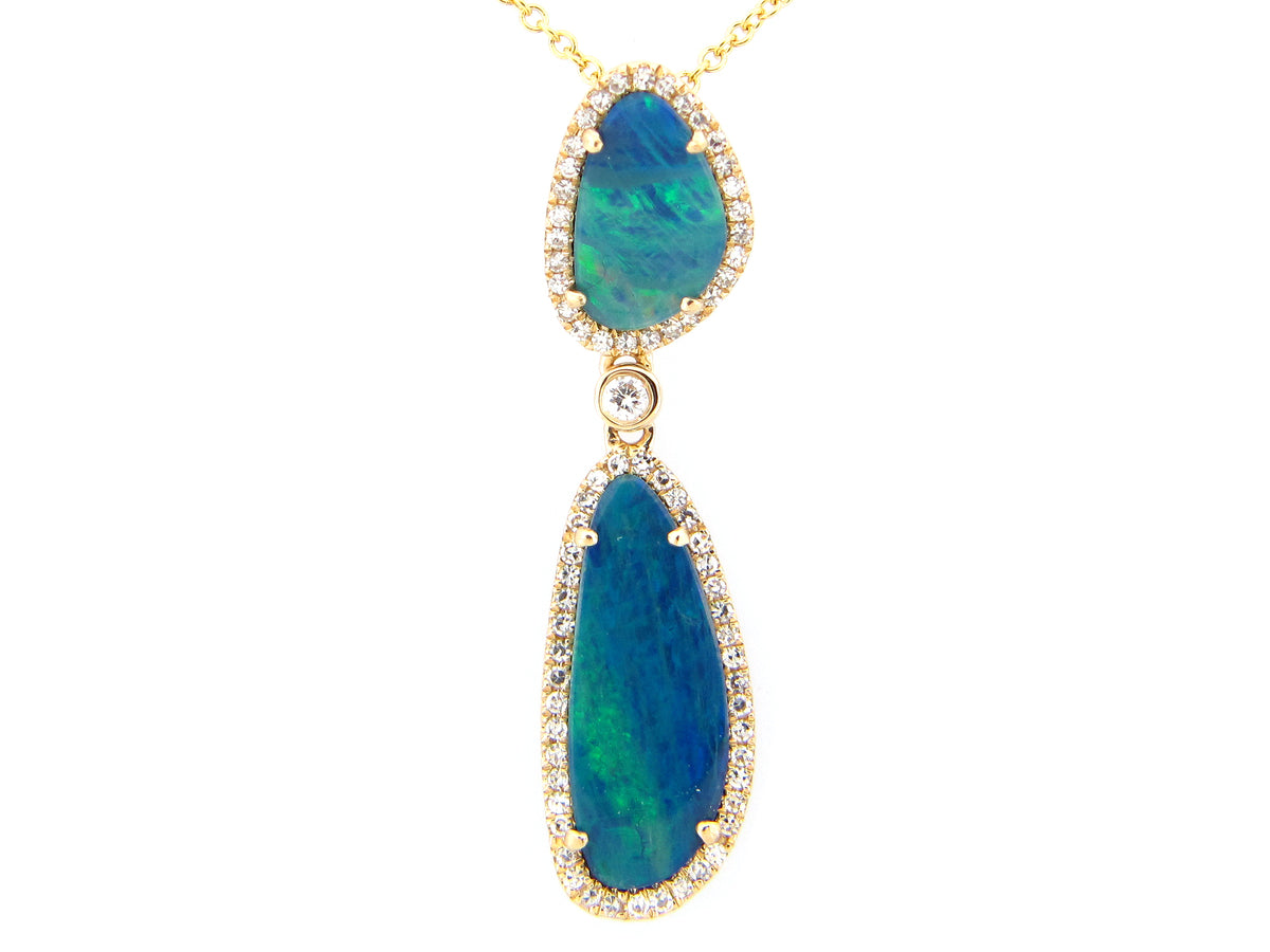BLACK OPAL DOUBLET & DIAMOND 2 STATION PENDANT