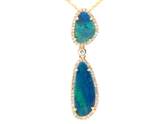 BLACK OPAL DOUBLET & DIAMOND 2 STATION PENDANT