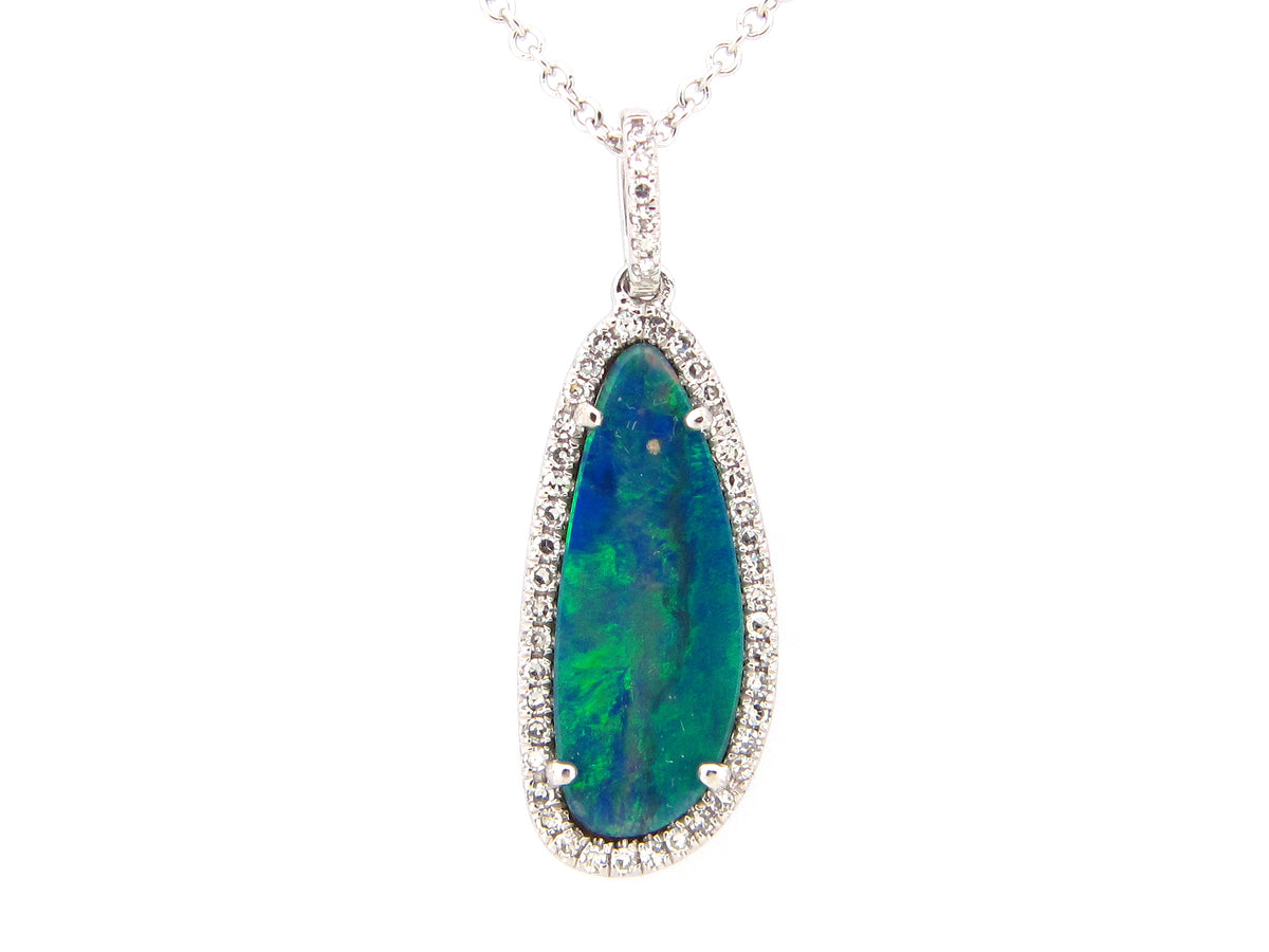 BLACK OPAL DOUBLET & DIAMOND PENDANT