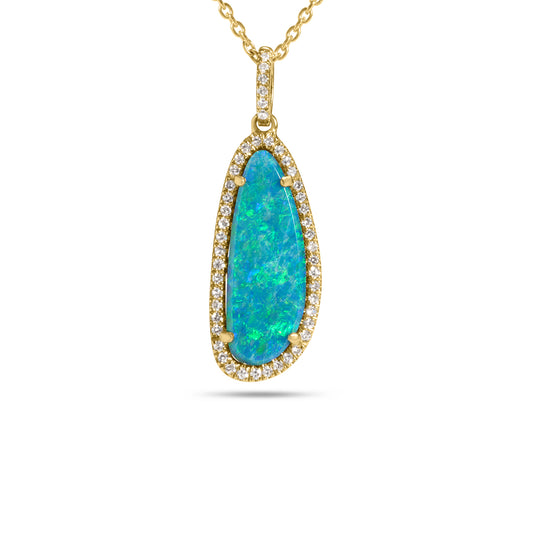Opal & Diamond Long Freeform Necklace