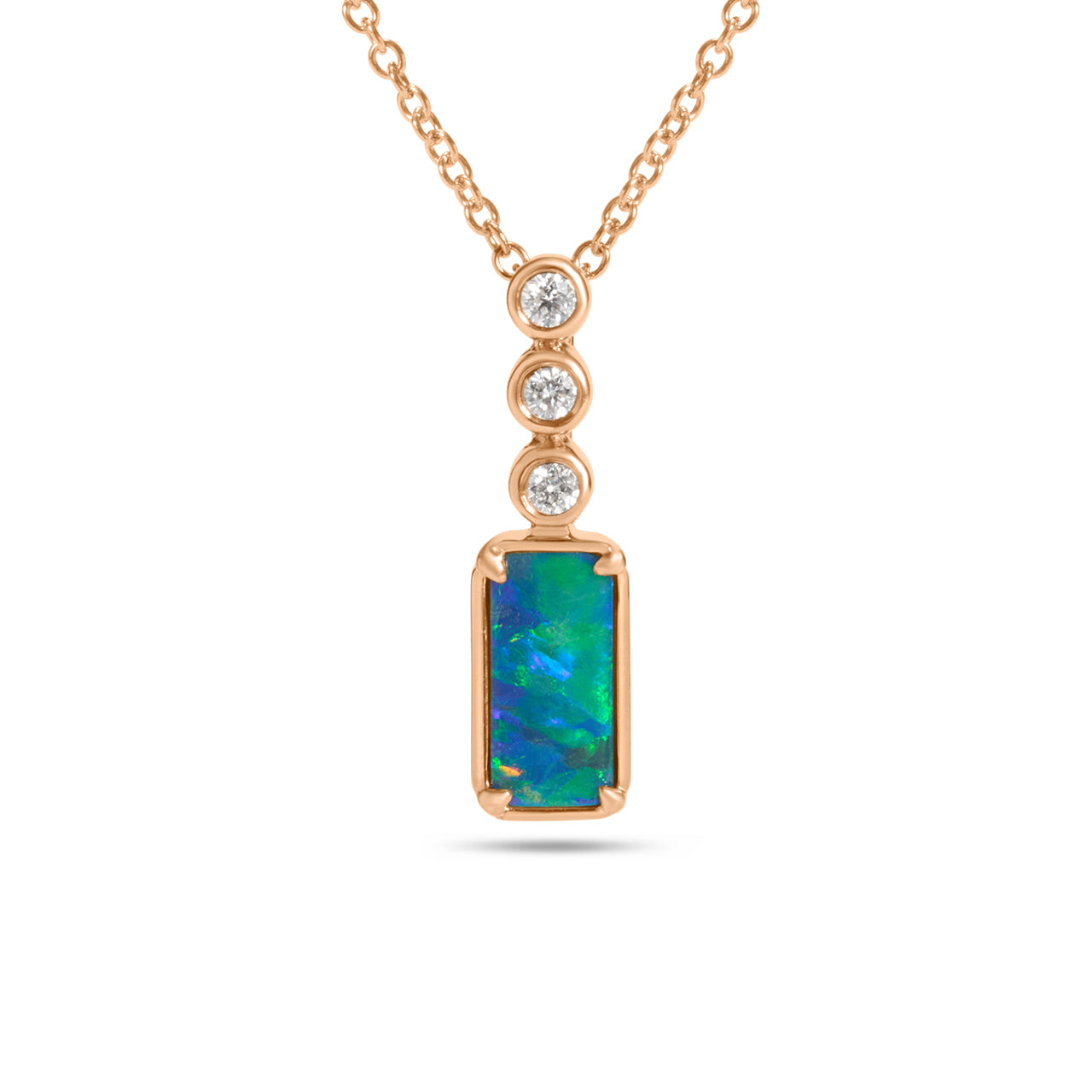 Opal & Diamond Rectangle Bezel Necklace