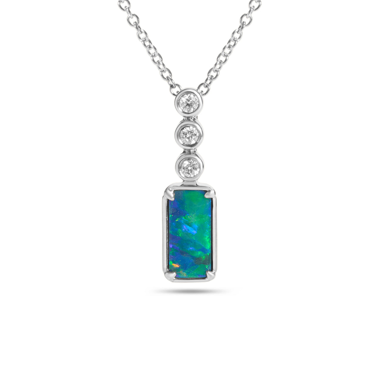 Opal & Diamond Rectangle Bezel Necklace
