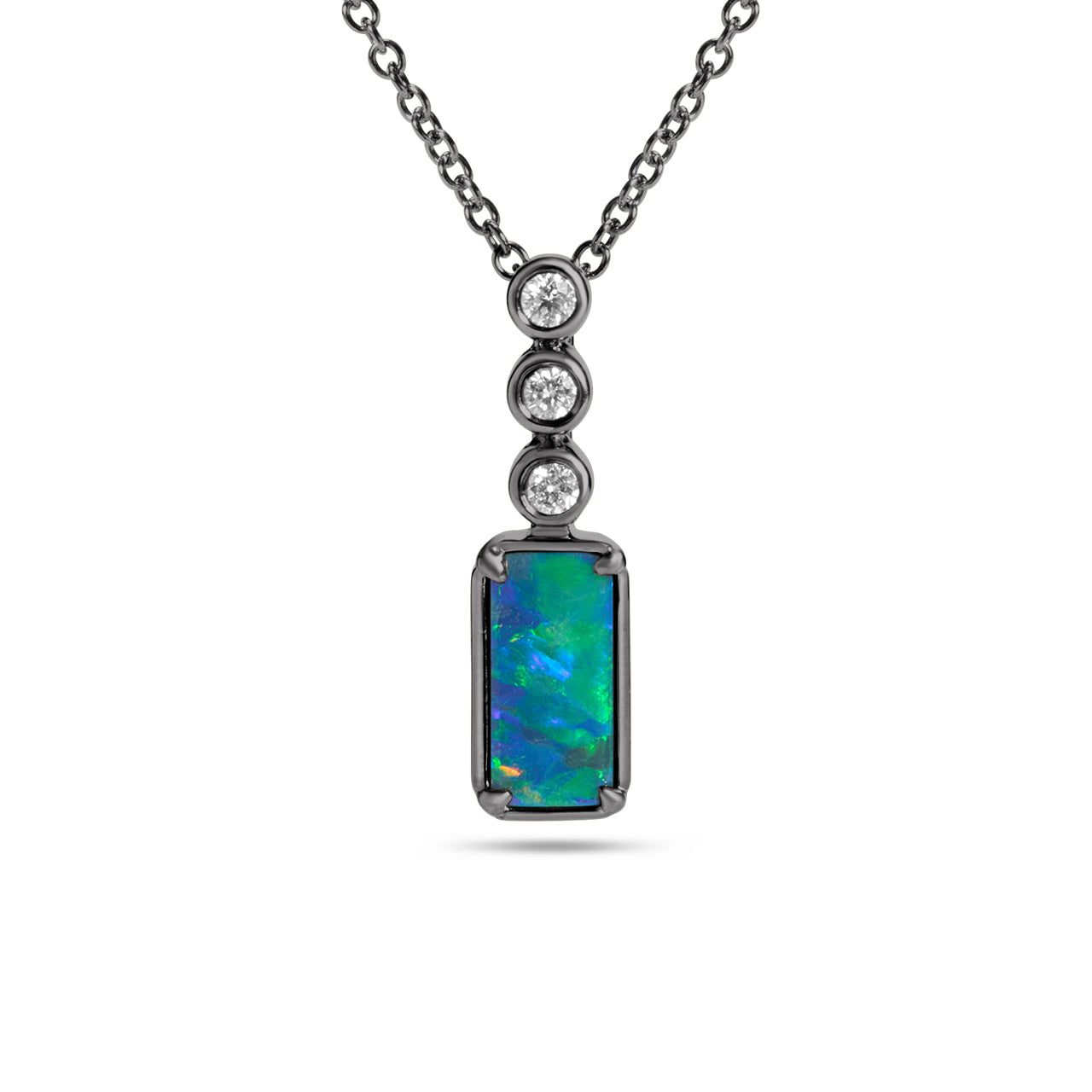 Opal & Diamond Rectangle Bezel Necklace