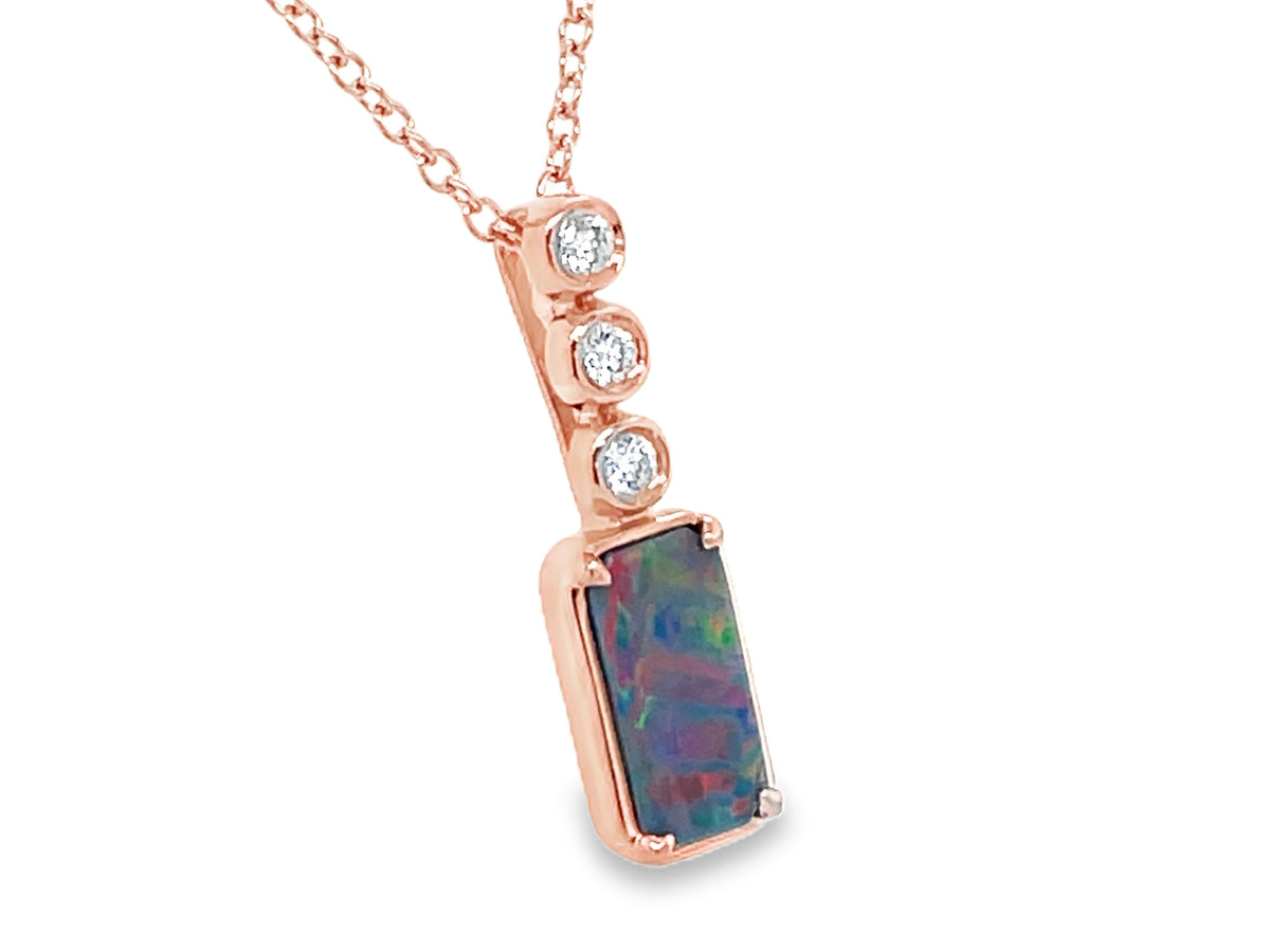 BLACK OPAL E/C DOUBLET & DIAMOND BEZEL PENDANT NECKLACE