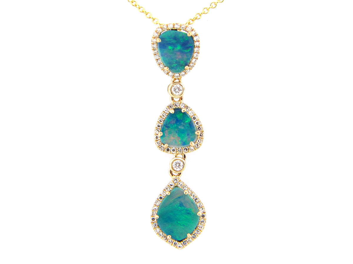 BLACK OPAL DOUBLET & DIAMOND 3 STATION PENDANT