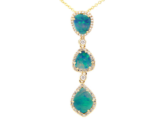 BLACK OPAL DOUBLET & DIAMOND 3 STATION PENDANT