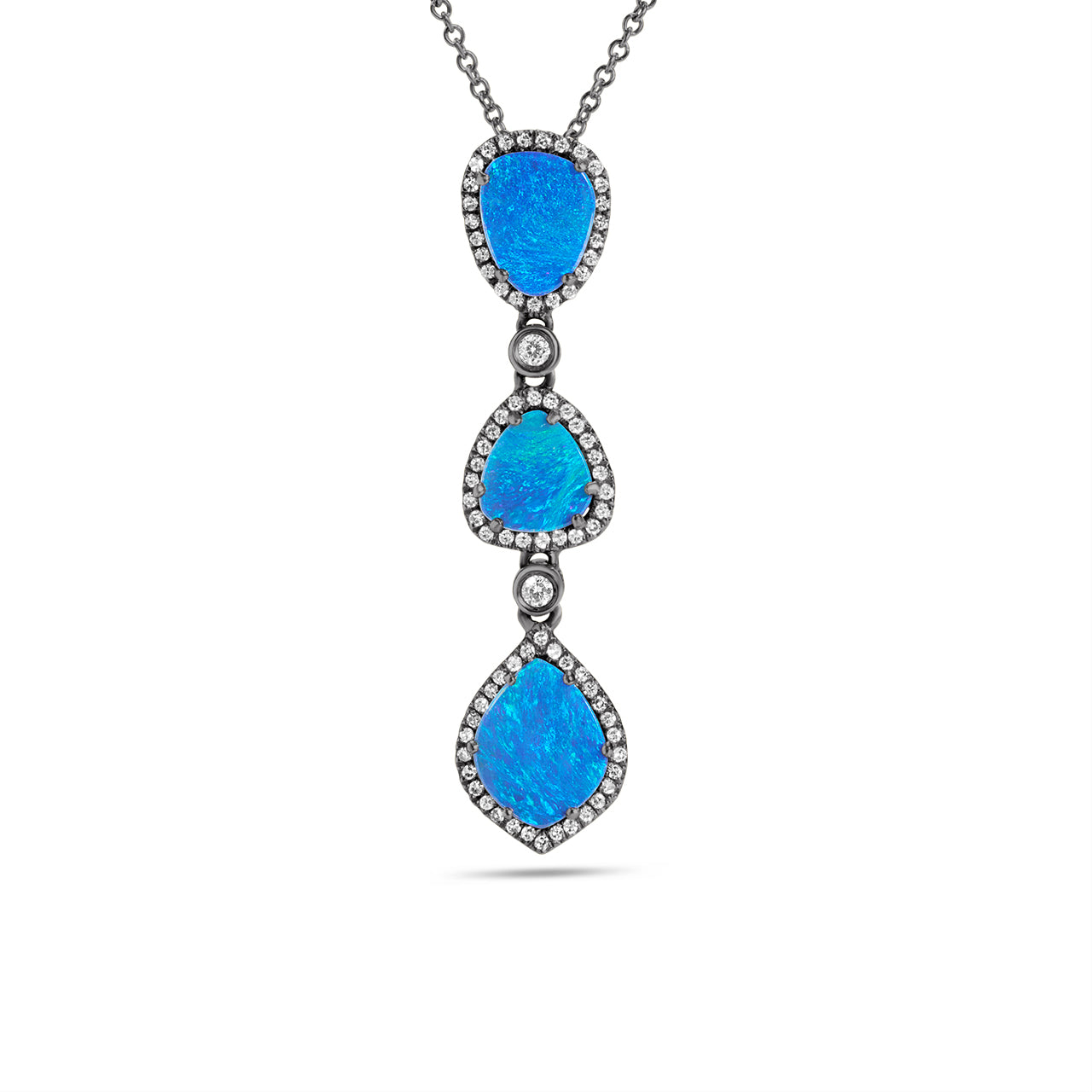 Opal & Diamond Freeform Triple Drop Necklace