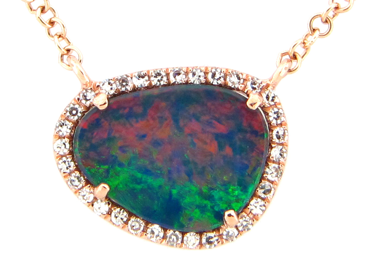 BLACK OPAL DOUBLET & DIAMOND PENDANT