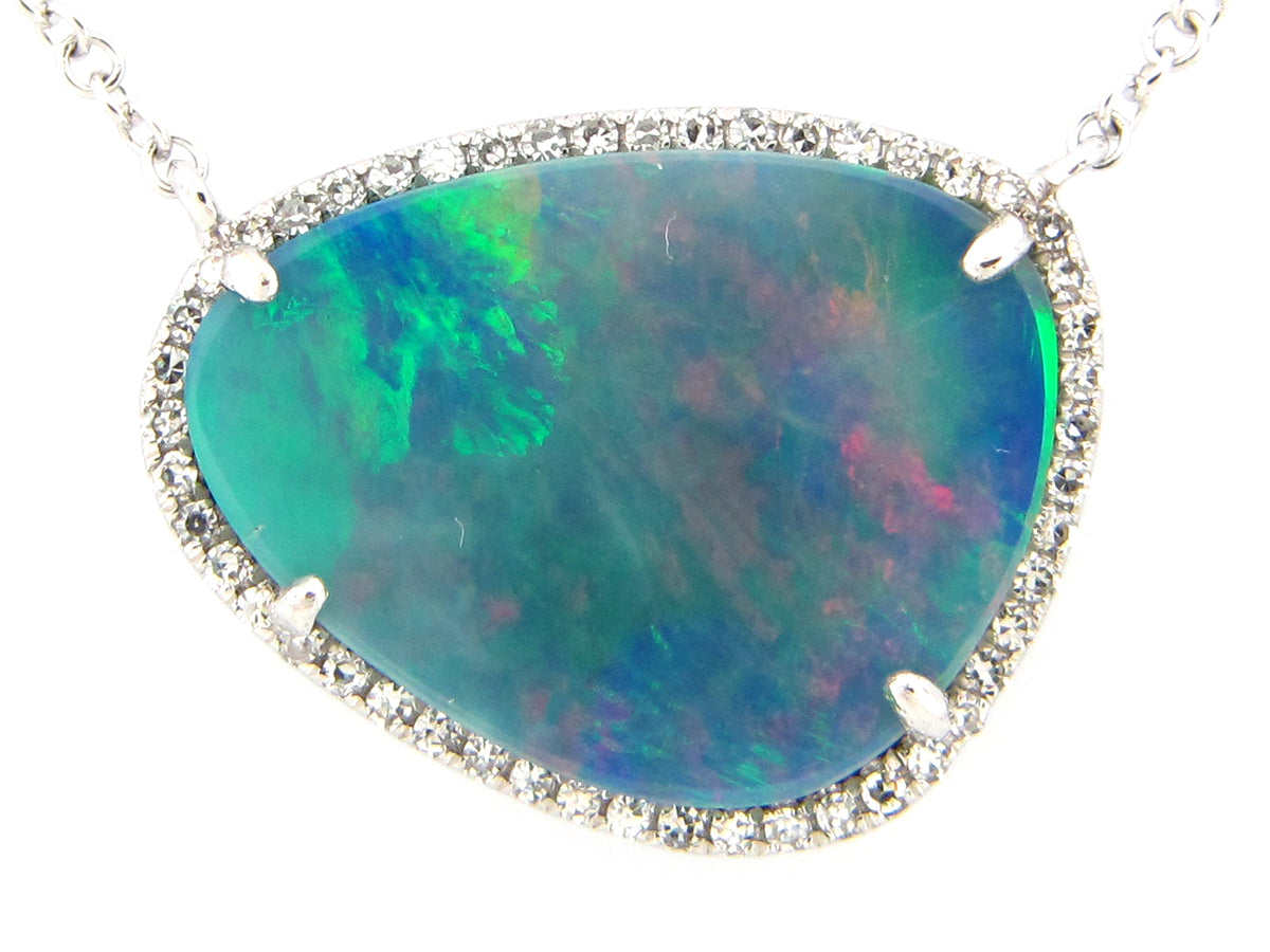 BLACK OPAL DOUBLET & DIAMOND PENDANT NECKLACE