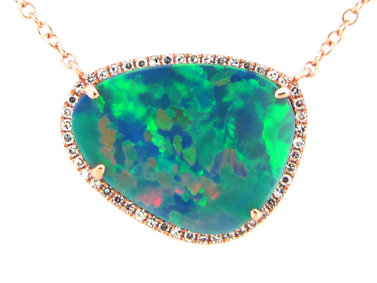 BLACK OPAL DOUBLET & DIAMOND PENDANT NECKLACE