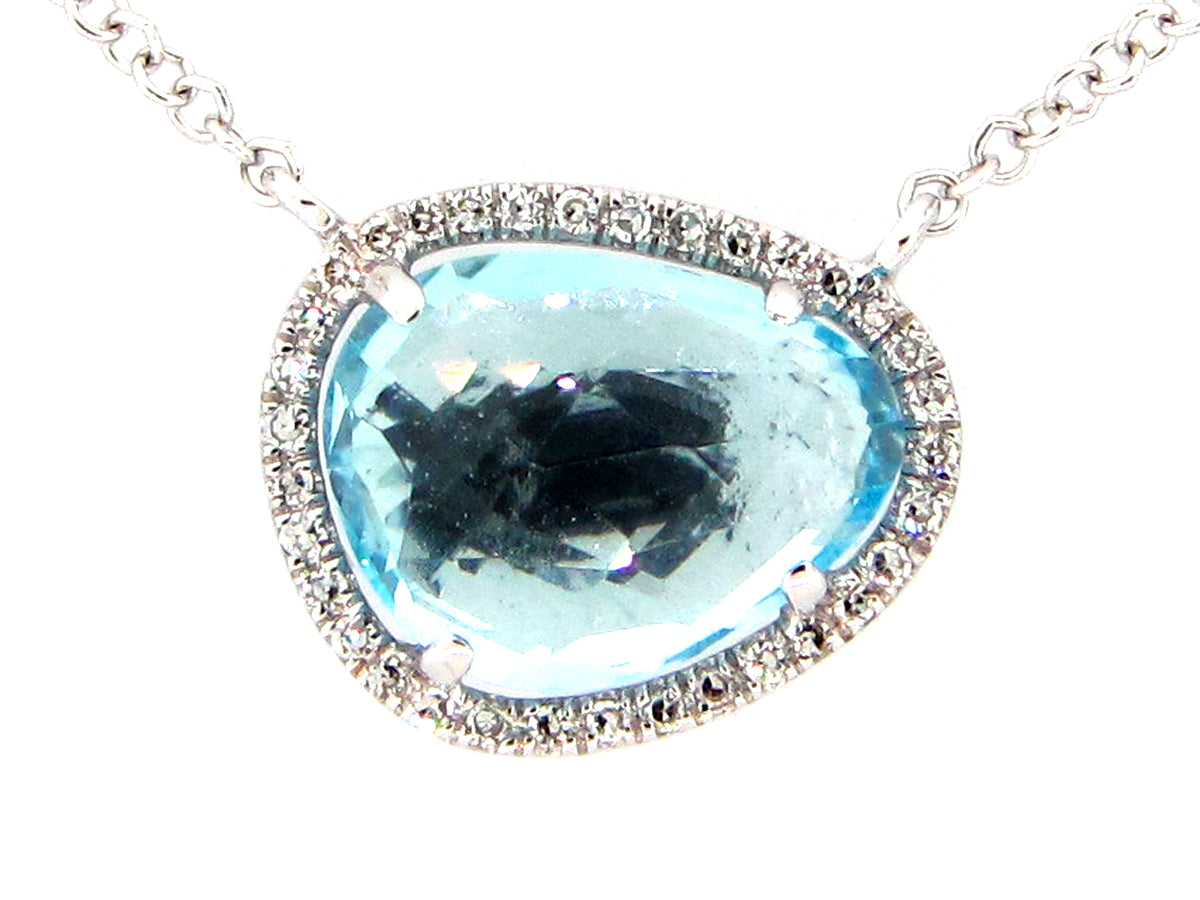 BLUE TOPAZ & DIAMOND PENDANT NECKLACE