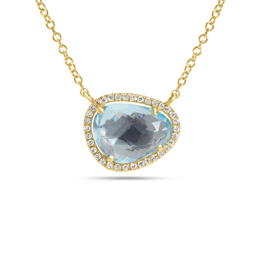 Blue Topaz & Diamond Freeform Necklace, 14KY