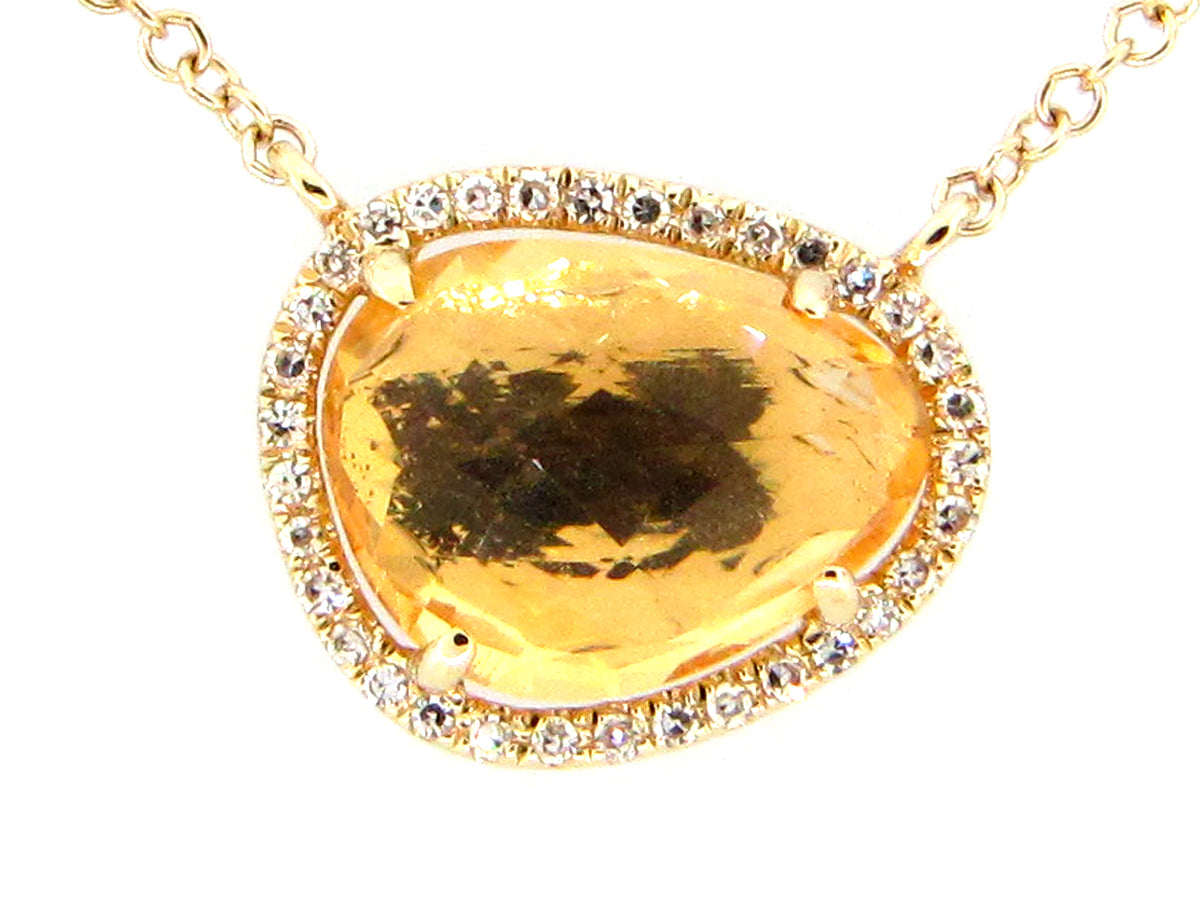 CITRINE & DIAMOND PENDANT NECKLACE, 18"/17"/16", 14KY (H)