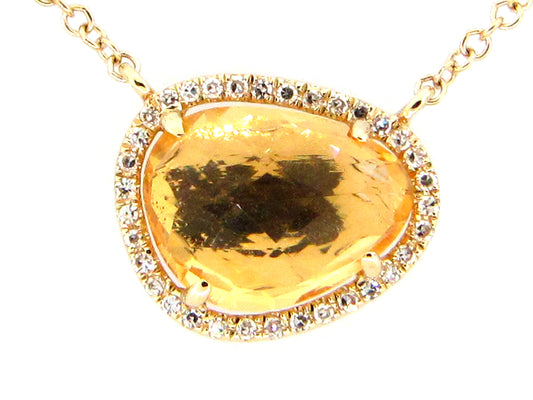 CITRINE & DIAMOND PENDANT NECKLACE, 18"/17"/16", 14KY (H)