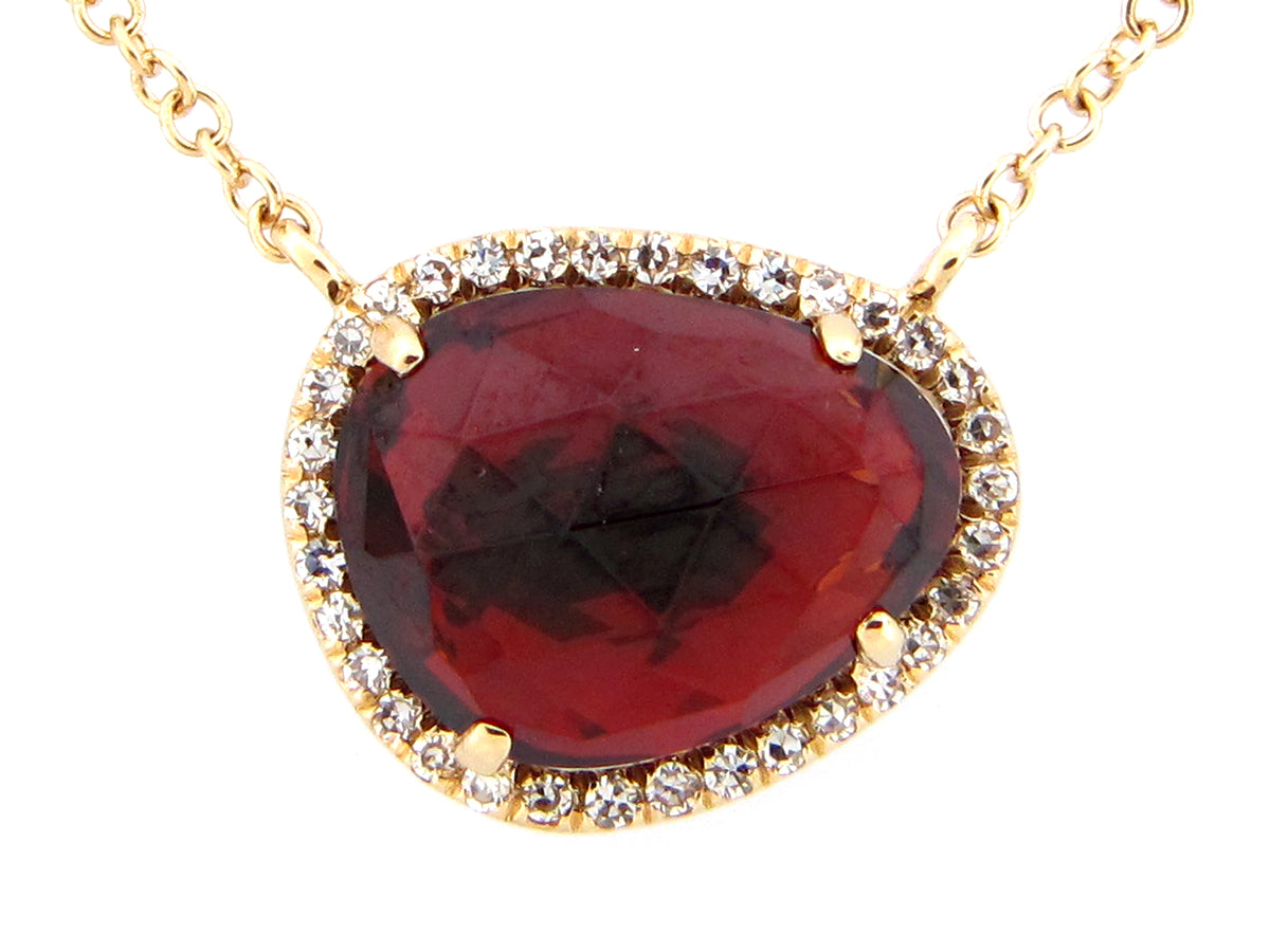 GARNET & DIAMOND PENDANT NECKLACE