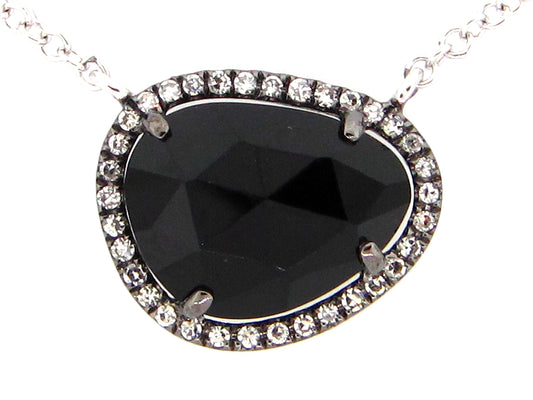 BLACK ONYX & DIAMOND PENDANT NECKLACE, 18"/17"/16", 14K BLACK FINISH/ WHITE CHAIN (D)