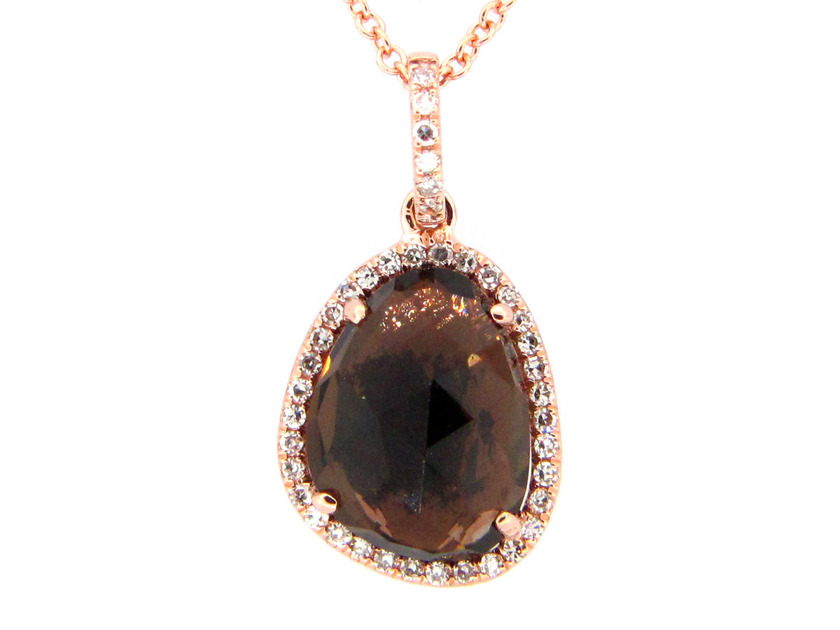 SMOKEY QUARTZ & DIAMOND PENDANT, 14KR (H)